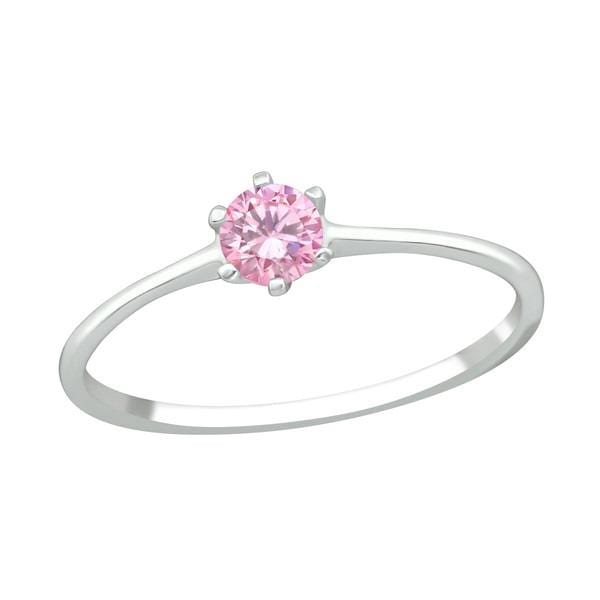 Silver Solitaire Pink Crystal Engagement  Ring