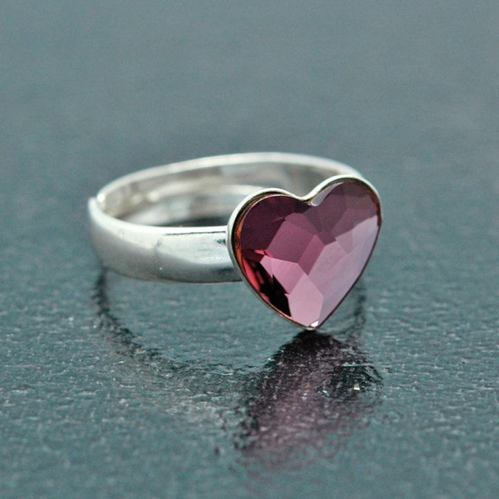 Sterling silver Antique Pink Heart Ring made with Swarovski Crystal