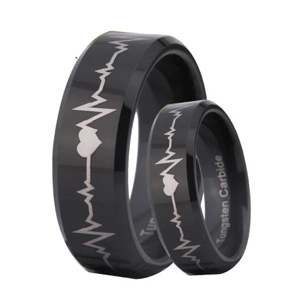 Tungsten 8mm Heartbeat Wedding Rings