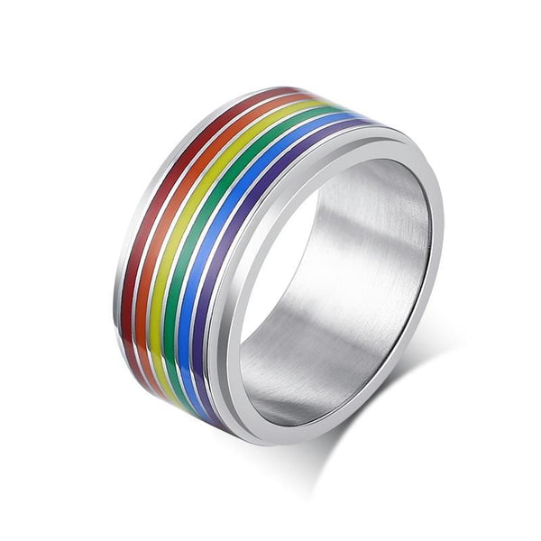 Stainless Steel Rainbow Spinner Ring