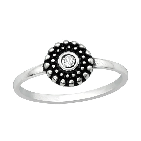 Silver Round Crystal Ring