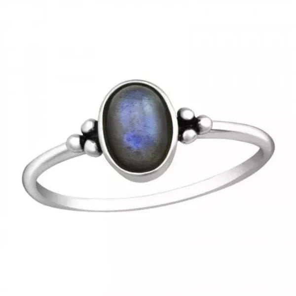 Silver Oval Ring Labradorite Stone