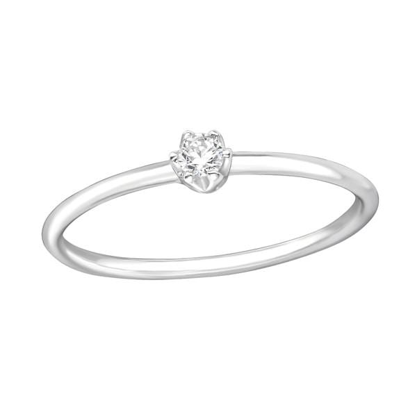 Thin Silver Solitaire Engagement  Ring