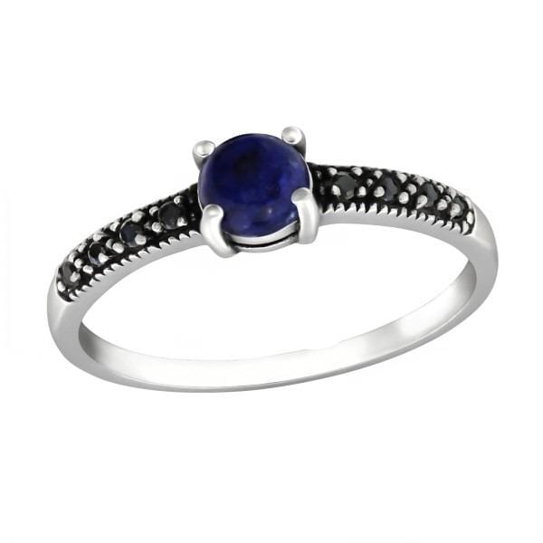 Silver Solitaire Black Spinel Engagement  Ring 