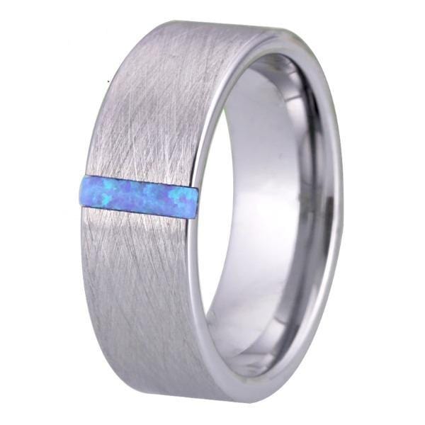 Tungsten Silver Opal Stone Wedding Ring