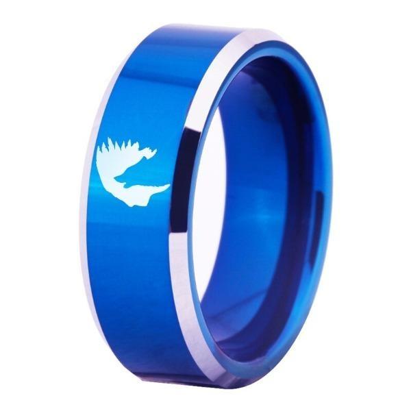 Tungsten Blue Wolf Head Ring