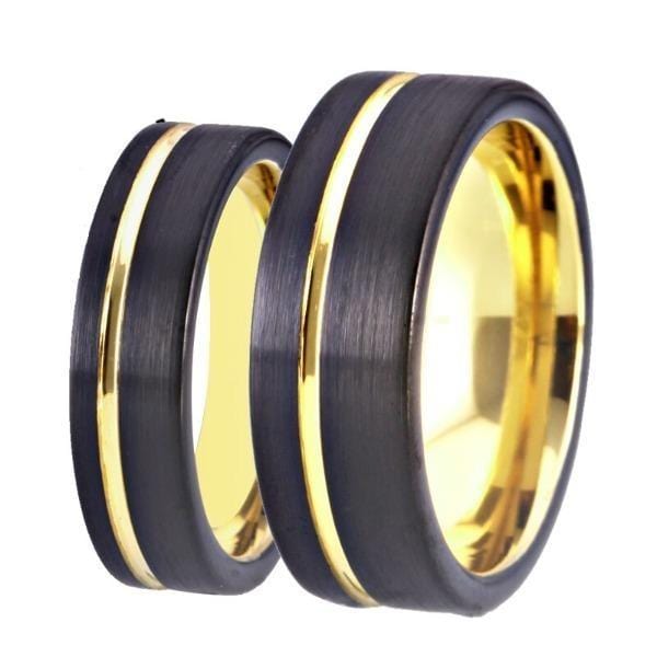 Tungsten Vintage Black and Gold Wedding Bands