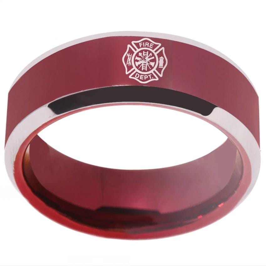 Tungsten Red Fire Department Ring – Tungsten Rings Direct