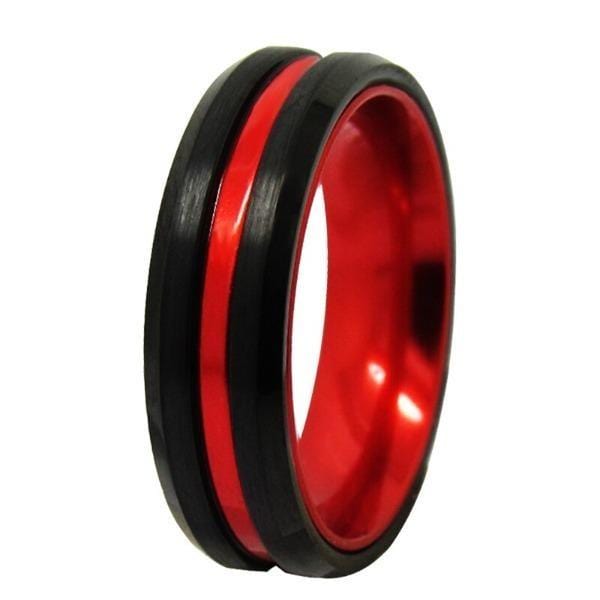 Tungsten 6mm Black and Red Wedding Bands