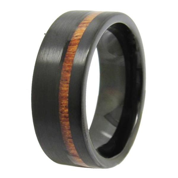 Tungsten Black Ring With Wood Inlay