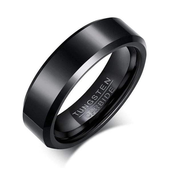 Tungsten Carbide Silver Plated Mens Ring  Black