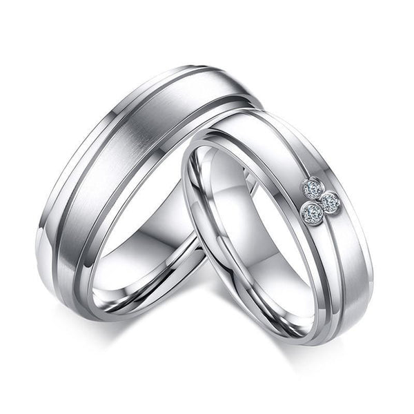 Silver And Crystal couple matching  Wedding Band Ring