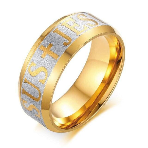 Mens Gold Jesus Cross Ring