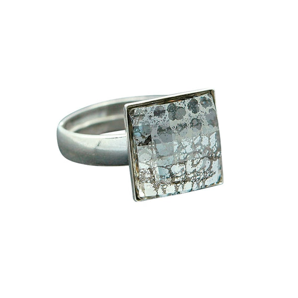 Chessboard Silver Patina Ring