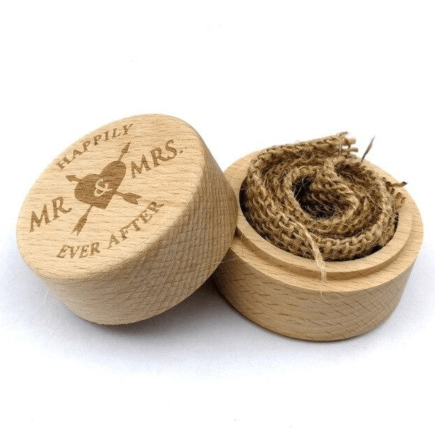 Wooden Wedding Engagement Ring Box-Happily Mr & Mrs Ever After