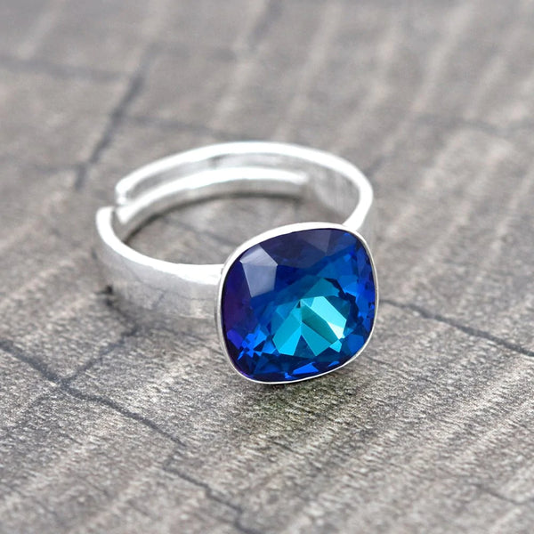 Bermuda Blue Adjustable Silver Ring