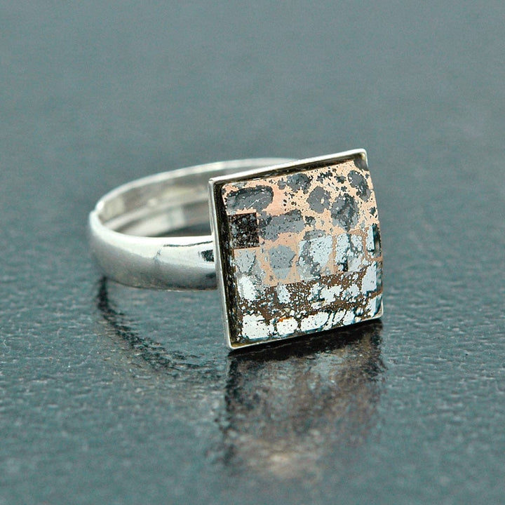 Chessboard Silver Rose Patina Ring