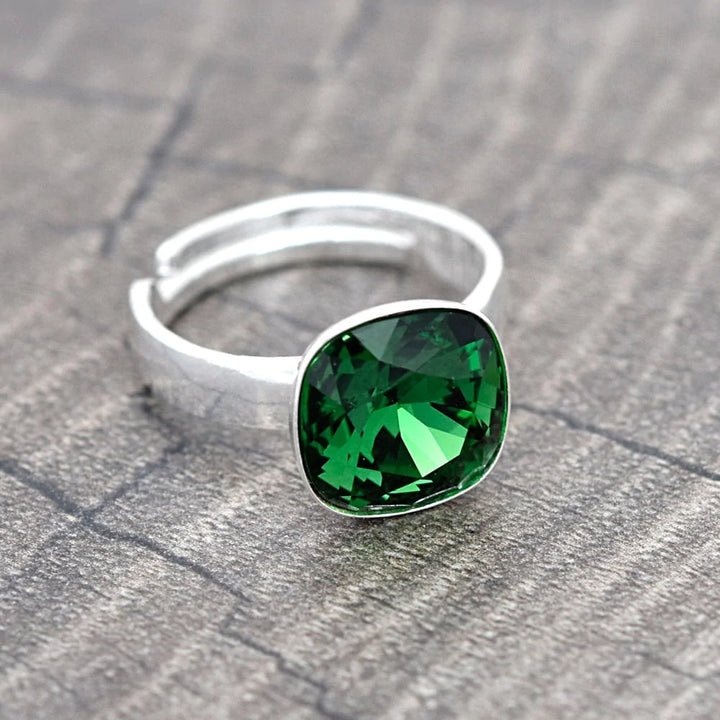 Green Stone Adjustable Silver Ring