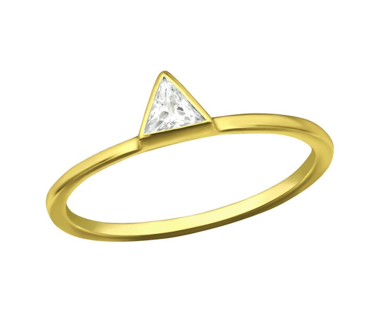 14K Gold Plated Sterling Silver CZ Triangle Ring – Tungsten Rings Direct