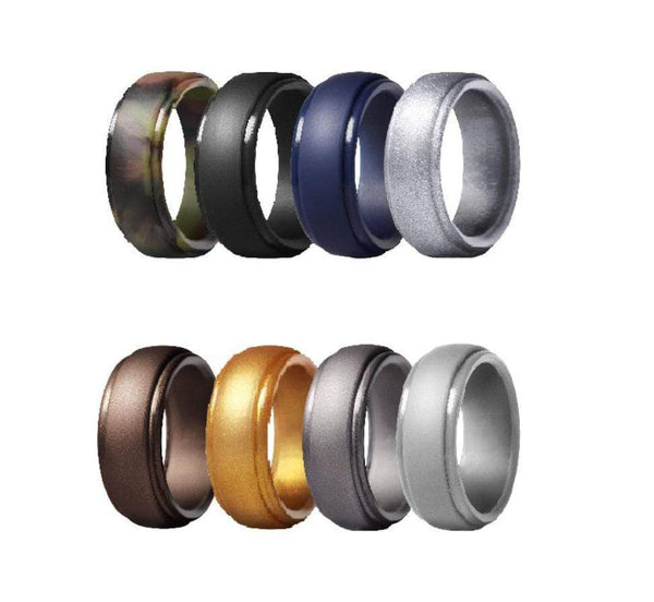 8 Pcs Mens Silicone Ring Set