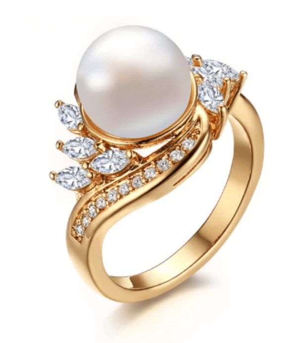 Cubic Zirconia  Pearl Wedding Ring for Women