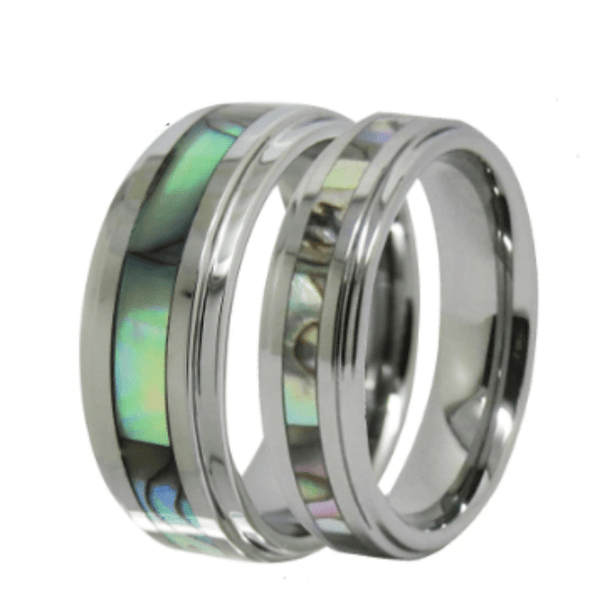 Abalone Inlay Silver Wedding Engagement Ring for Couple