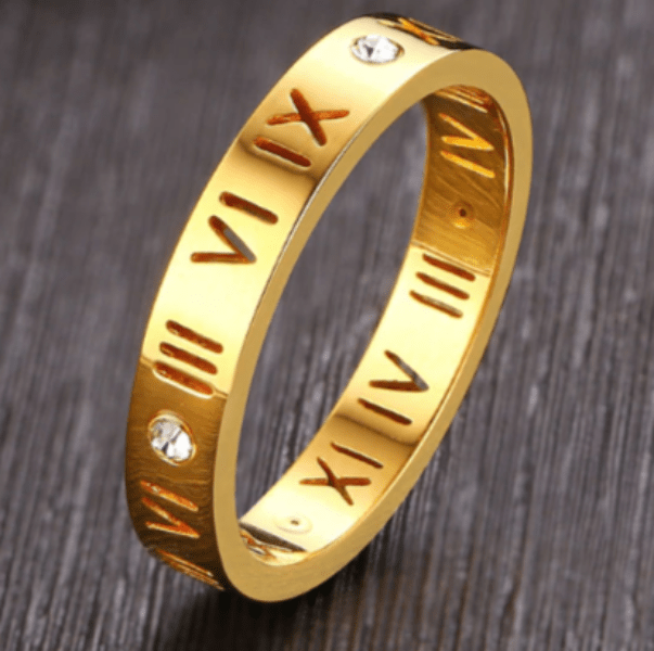 Gold Roman Numbers Wedding & Anniversary Ring For women