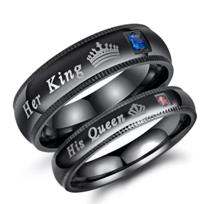 Steel Black Her King His Queen Wedding Engagement Ring