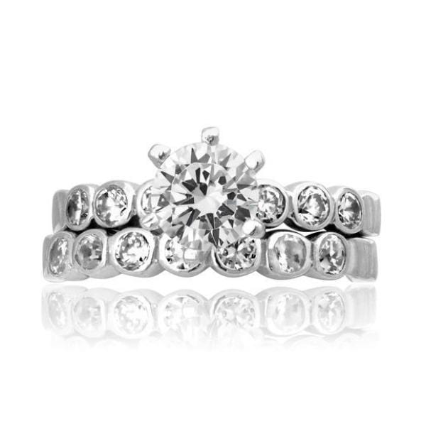 Bezel Engagement and Wedding Ring Set