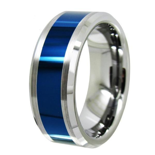 Tungsten Blue and Silver Wedding Band
