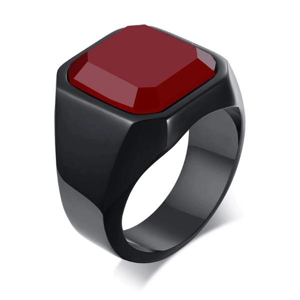 Mens Stainless Steel Black Red Signet Ring