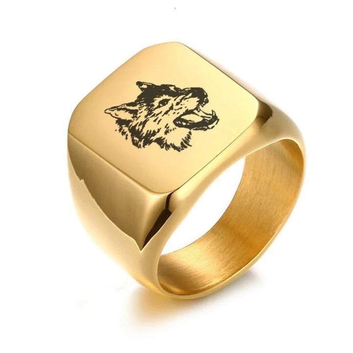 Personalised Engraved Gold  Stainless Steel  Men's Biker Signet Ring