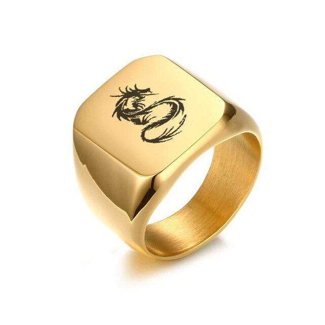 Men's Gold Personalised Engraved Biker Signet Ring